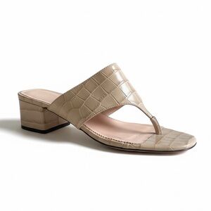J. Crew Italian Croc Embossed Heeled Thong Sandals Resort Shoes Vacation Nude 8